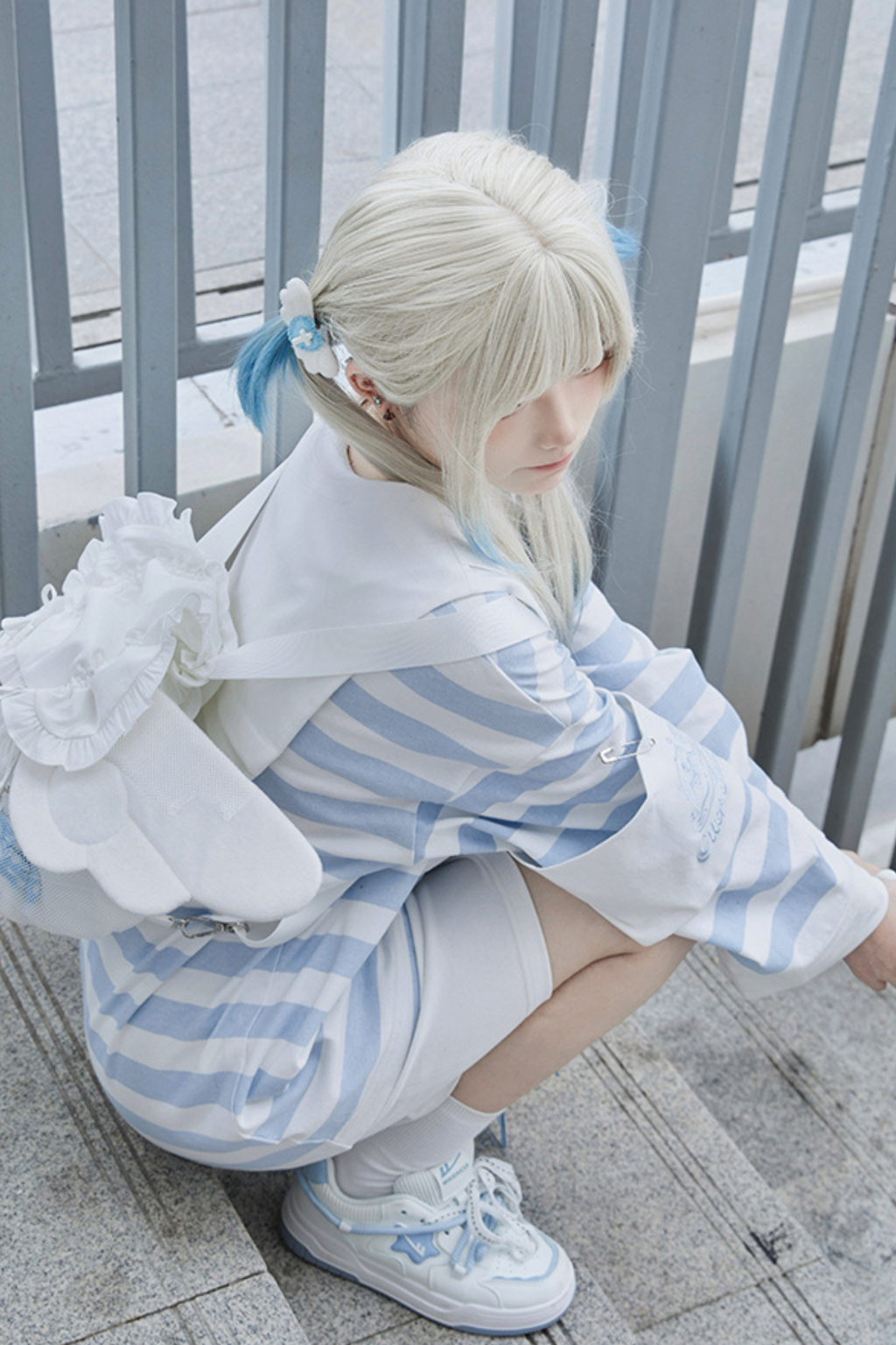 Sailor Neighborhood👼 Reserved Pants Subculture Tops Striped Collar Half Angel + Item