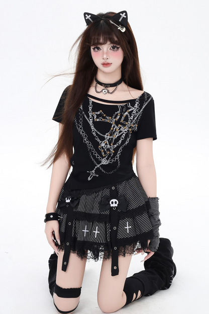 トップス ダーク クロップ シック ホロウ