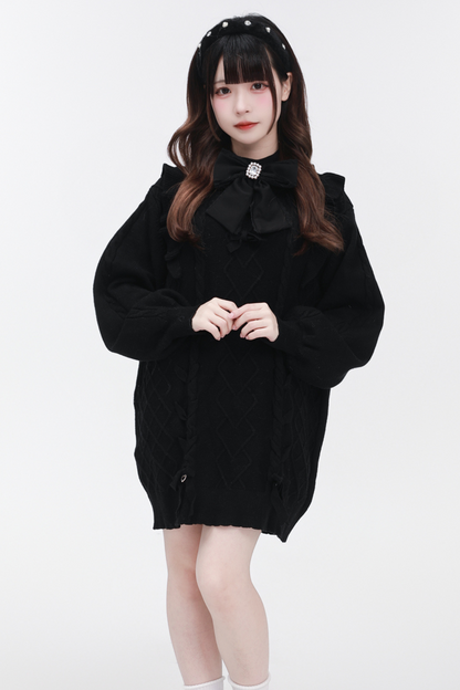 Pullover mit fliegendem Halsausschnitt und hohen Ärmeln