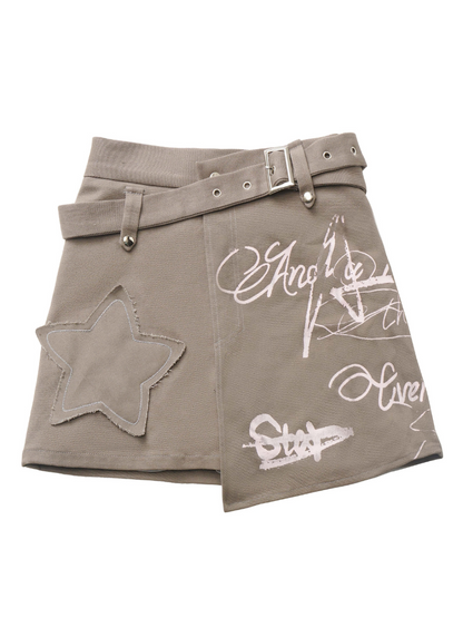 スターアメリカンプリント ルーズジップパーカー + イレギュラースカート + レッグウォーマー