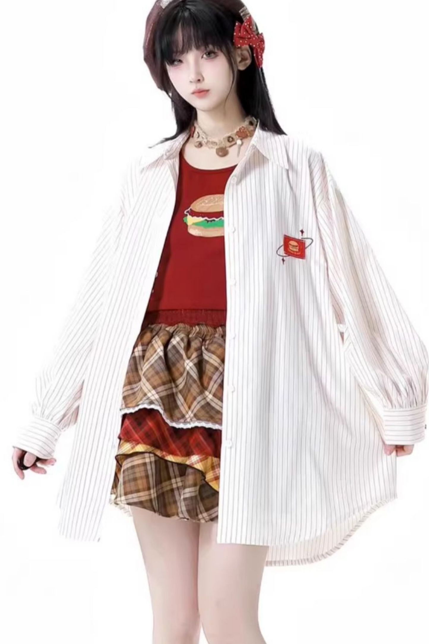 トップケーキ オーバーシャ​​ツ ノースリーブスカート +