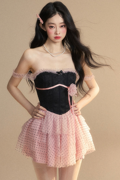 Top Spitze Rosa Tube Schwarzes Kleid