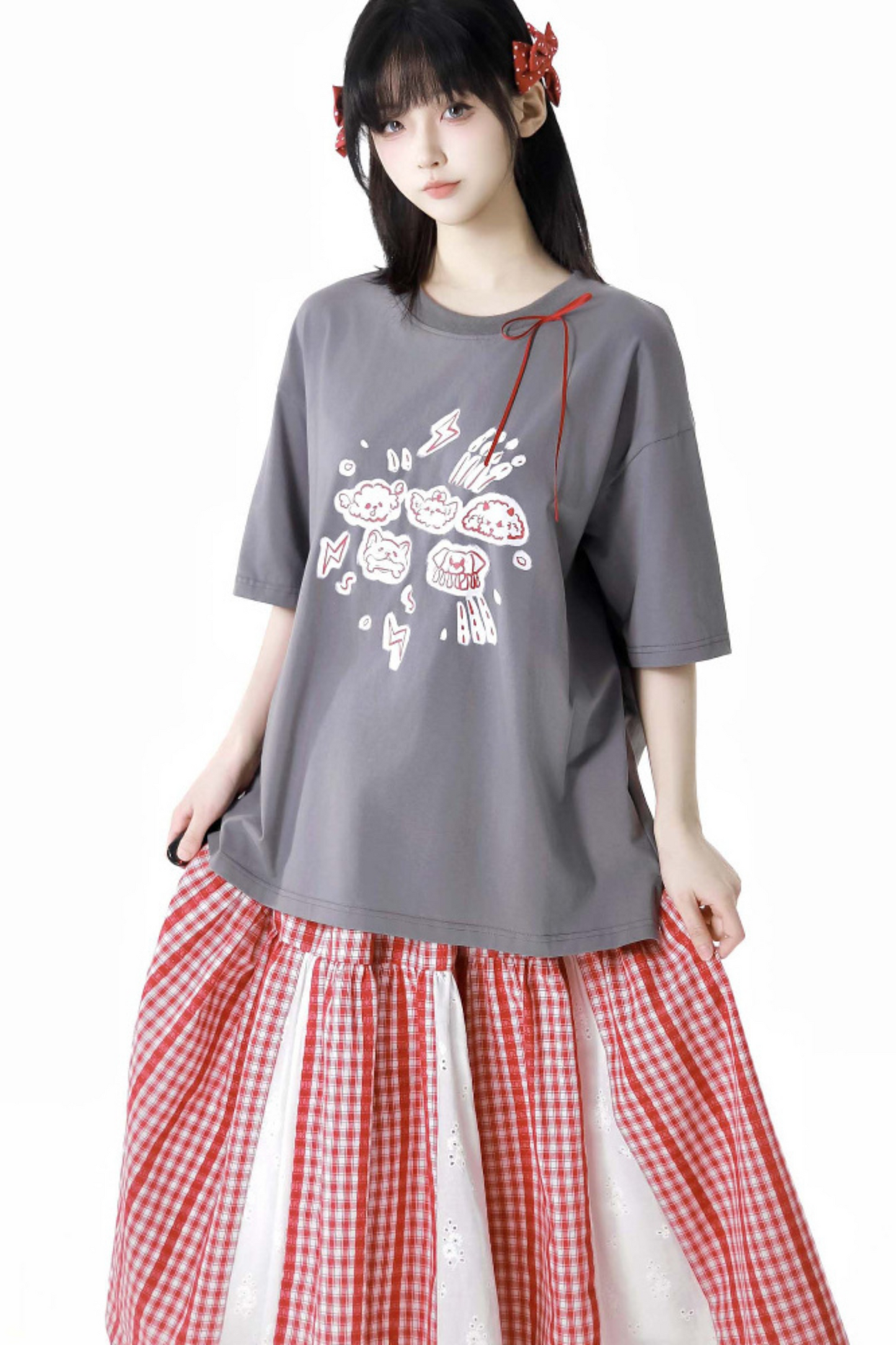 スカート + グラフィティTシャツ ビッグチェックスイング