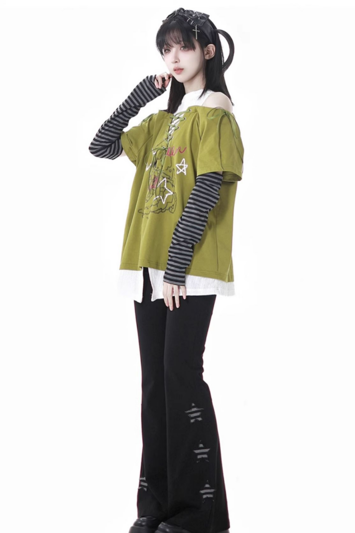 Schlaghose mit Schnürung Illustriertes Top Subculture + Girl