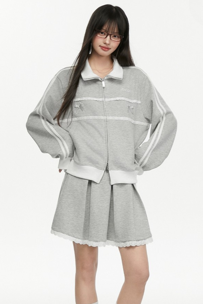 スカートジャケット レース+プリーツリボンライン