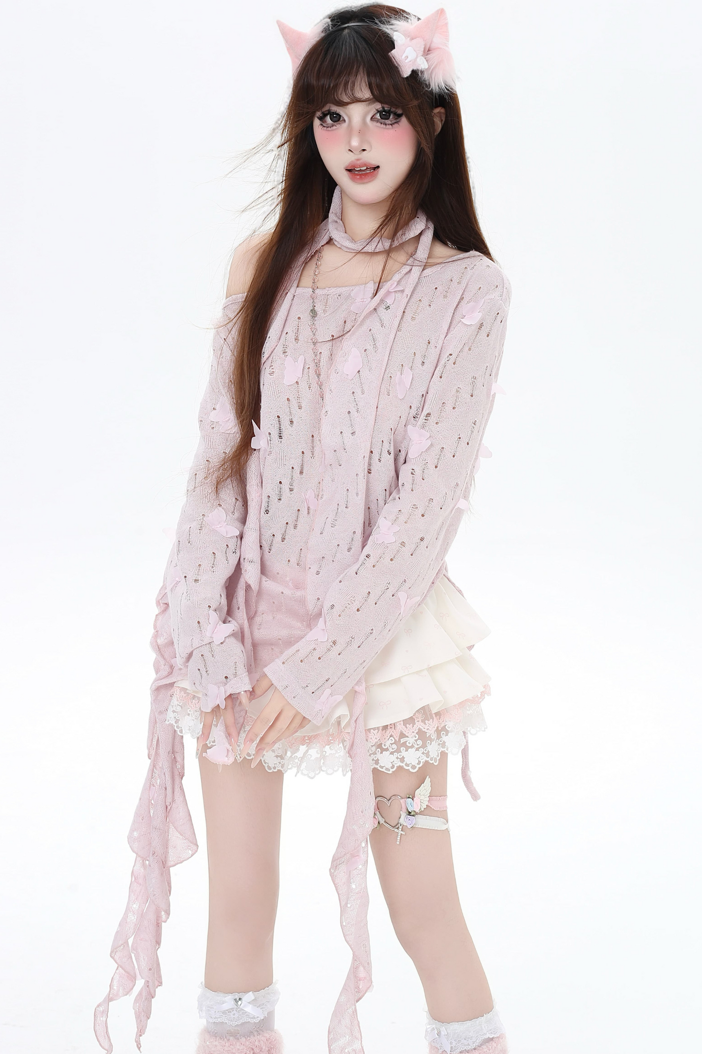 ロマンティックなガーリーメッシュトップ