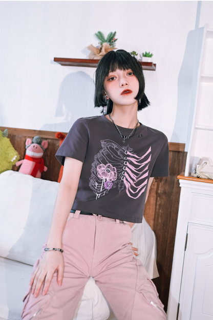 Style Short Flower Top Dark Bone