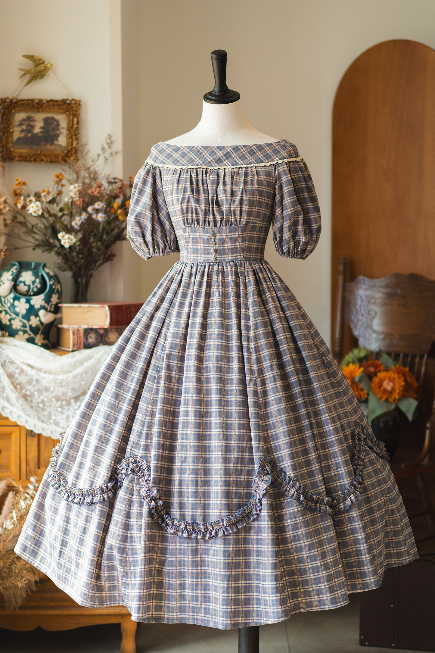 チェックレトロワードロリータペチコートドレスフォレスト+