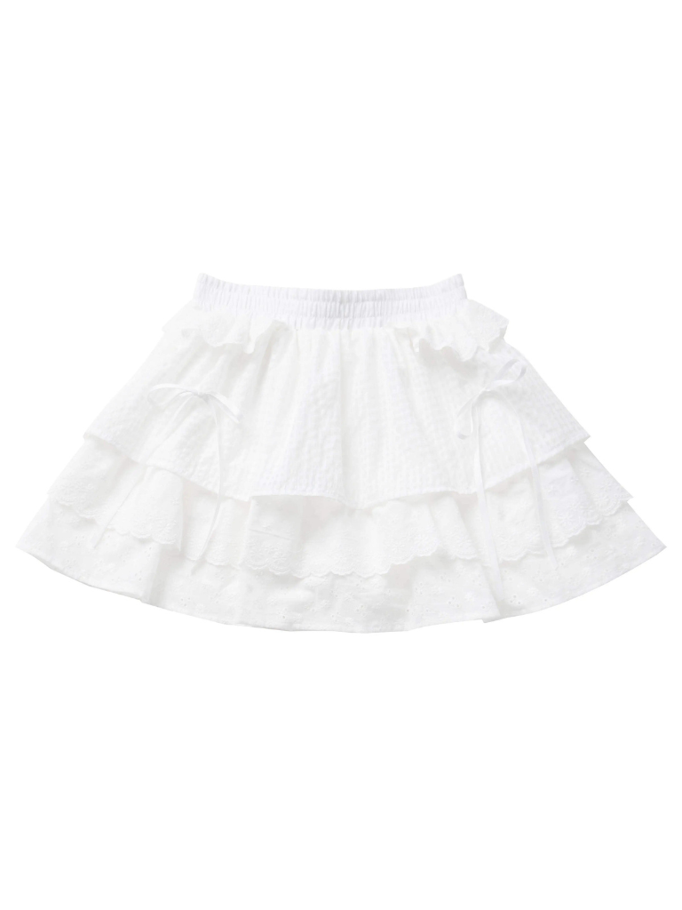 レーストップ、ホワイト、ガーリーフラワースカートセットデザイン、ピンク