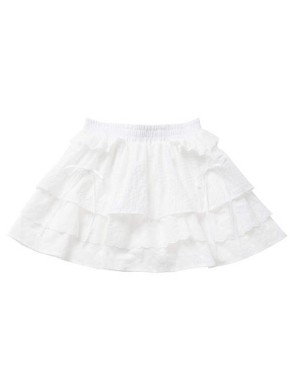 レーストップ、ホワイト、ガーリーフラワースカートセットデザイン、ピンク