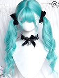 Wavy With Green Wigs 62cm Long Bangs Air