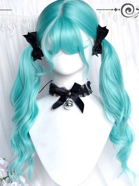 Wavy With Green Wigs 62cm Long Bangs Air