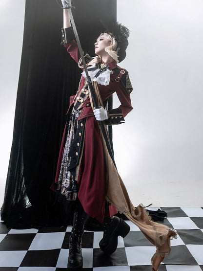 Black & Red Military Coat with Ribbon Set