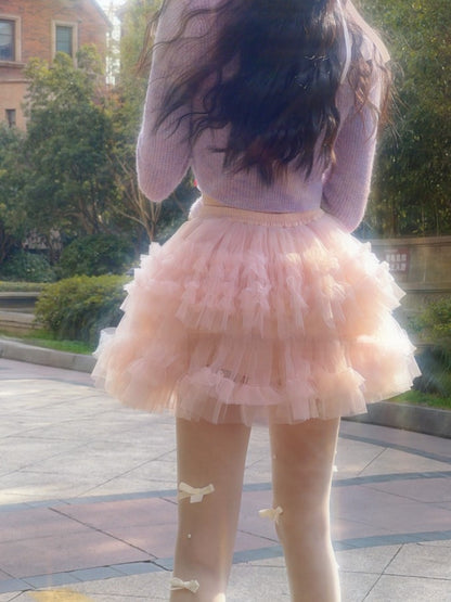 Lining With Mini Skirt Puffy Pink Tulle Tiered Shorts
