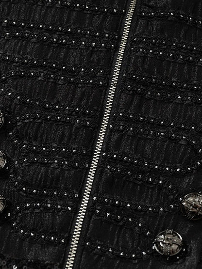 Black Double-Breasted Cami Dress with Sequin Details - NO ROMANCE