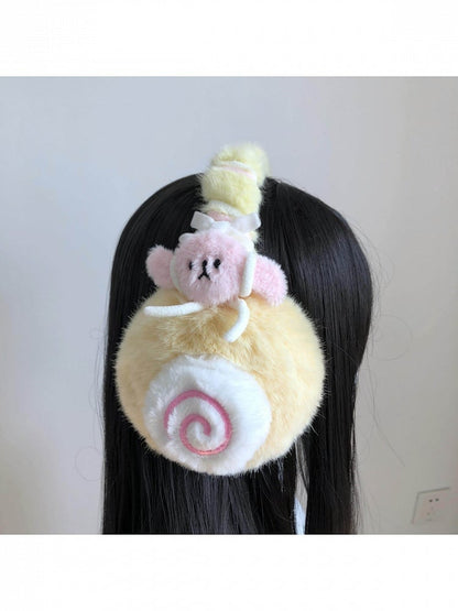Yellow Plush Ear Warmers with Pink Bunny Charm - freetrader
