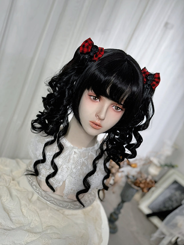 Clips Two Length Black Ponytails Claw Wigs Bangs 48cm With Curly +