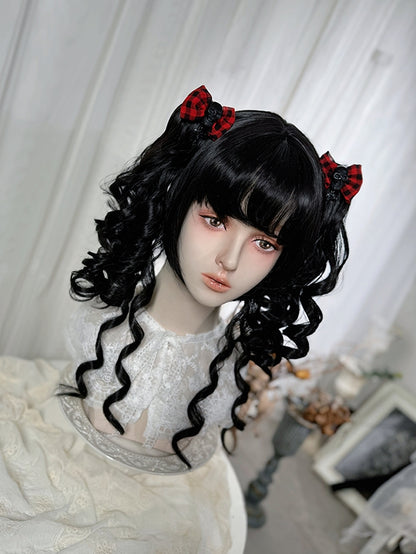 Clips Two Length Black Ponytails Claw Wigs Bangs 48cm With Curly +