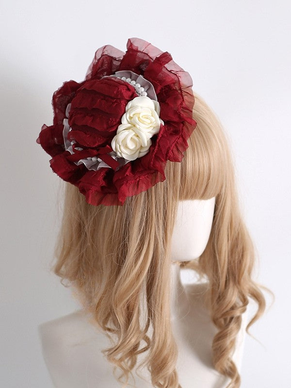 Trim Design Camellia Red Hat Lace Beaded Mini Decorated