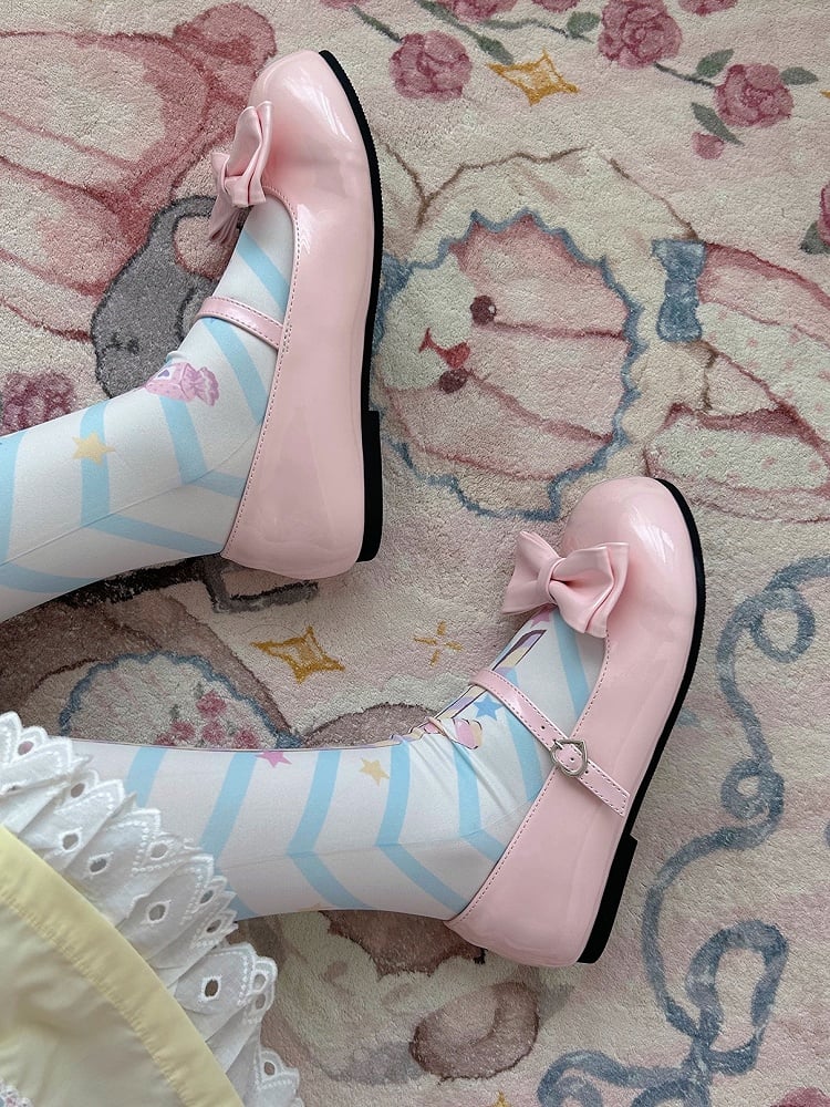 Sweet Sakura Design with Janes Toe Buckle Heart - at Top Mary Lolita Bow Pink Round