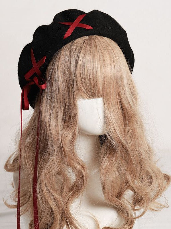 Color 11 Options Crossed Beret Accents with Tassel and Adorned – Ribbon
