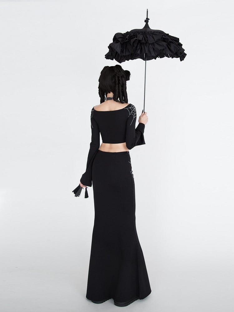 Gothic Black Spiderweb Mermaid Skirt