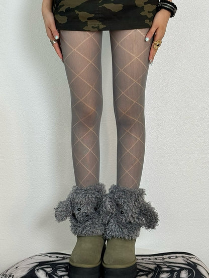 Diamond Pattern Tights White/Black/Gray