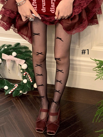 ラインストーン蝶結びタイツ