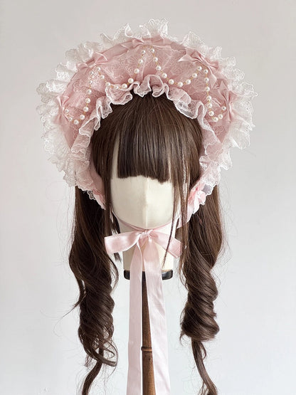 Bonnet Pearl (Lace Accents) Pink Chain Lolita Pastel