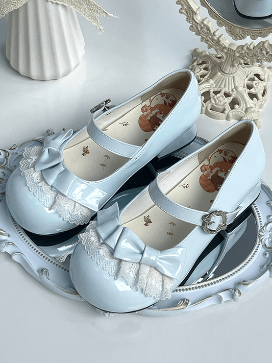Round Mary - Blue PU in Design Toe Low-heel Light Janes