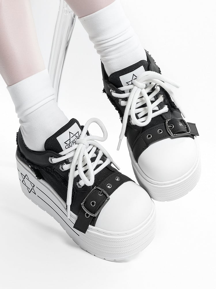 Platform - Sneakers Punk Pattern Black Hexagram