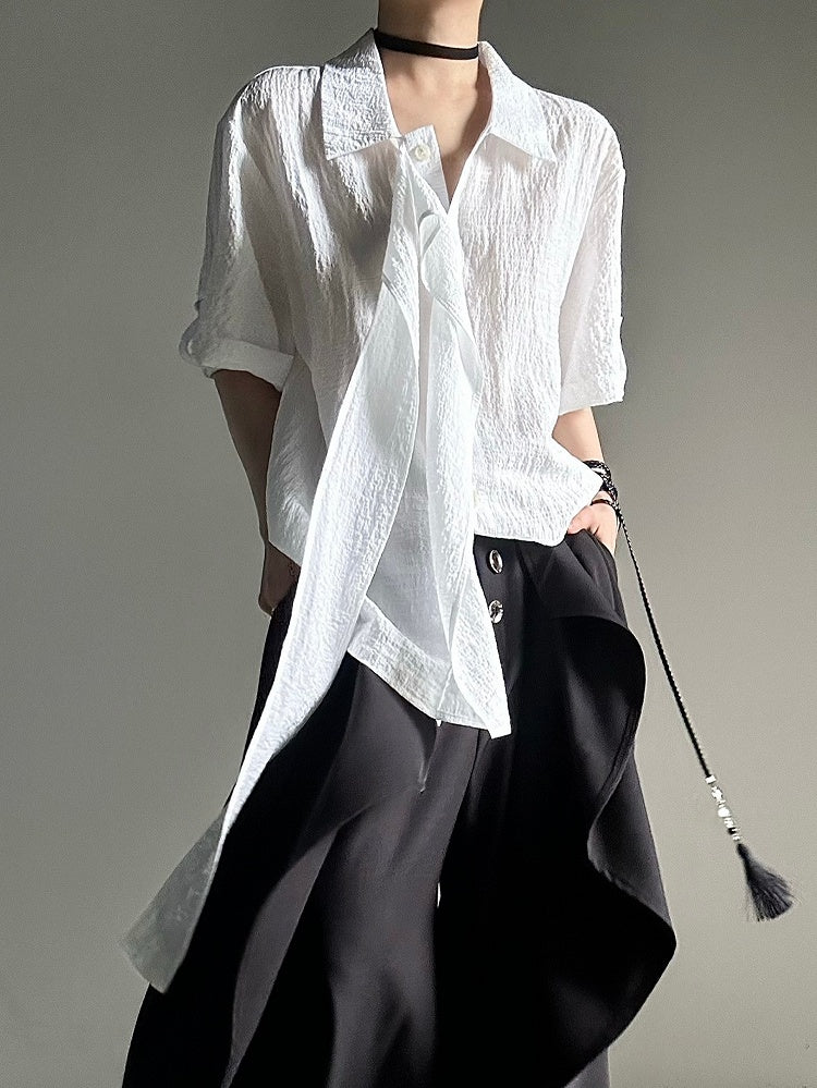 Short-Sleeve Lolita Vintage Flat Transparent Shirt Collar Tie with Ouji Long White Pointed