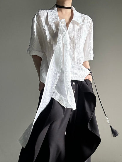 Short-Sleeve Lolita Vintage Flat Transparent Shirt Collar Tie with Ouji Long White Pointed