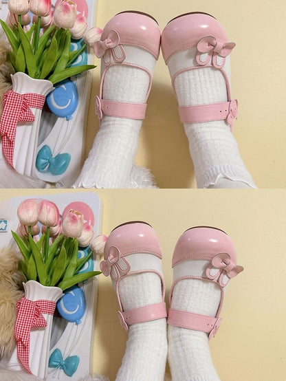 Pink Bear Flats Buckle Bowknot Decorated Ear Bunny