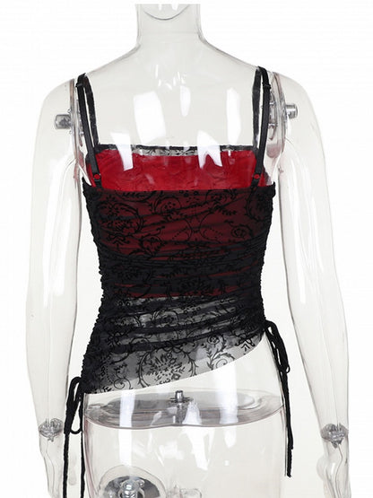 Underlay Top Black with Embroidered Cami Gothic Halloween Lace Red