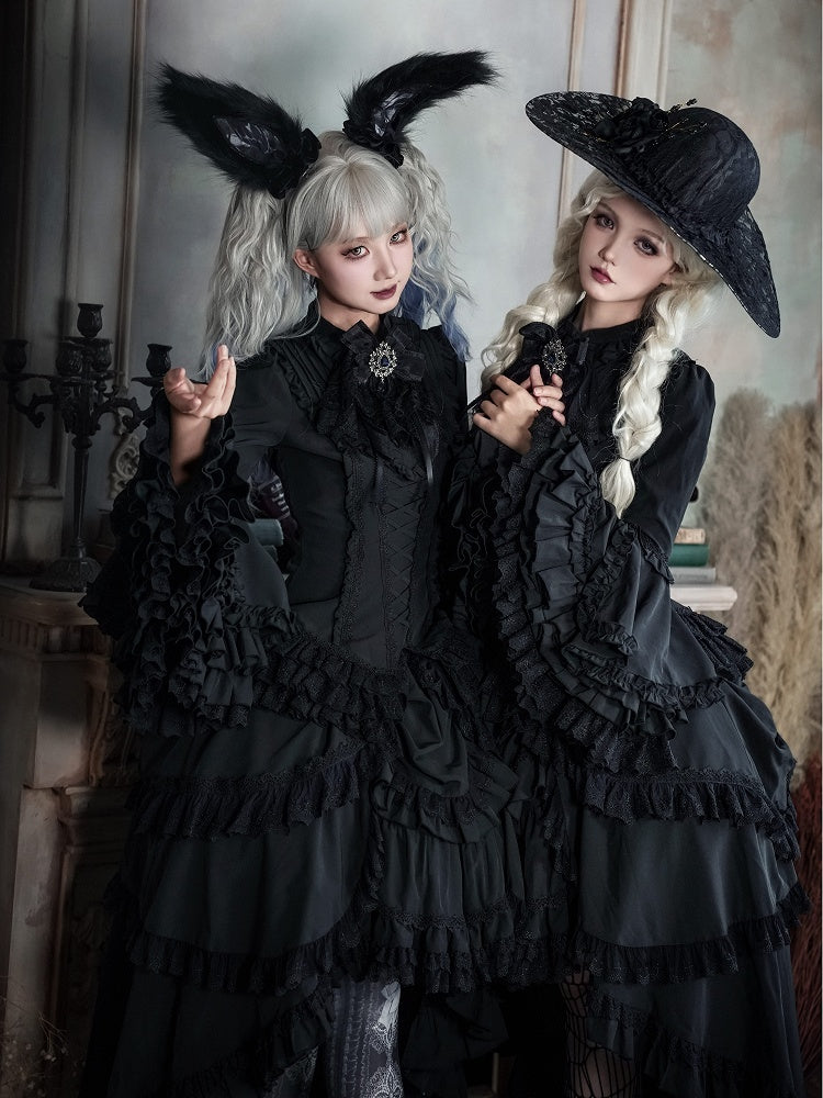 Black Lolita Shirt Sleeves Layered Gorgeous Bell All Long Gothic Kuro