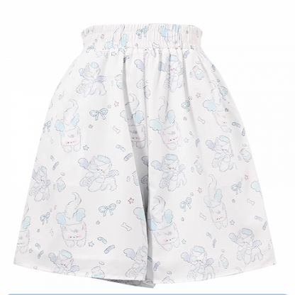 Weiße Shorts mit elastischer Taille und Allover-Kitty-Print