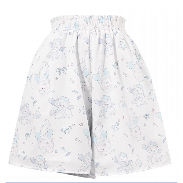 Shorts Allover Kitty Print White Elastic Waist