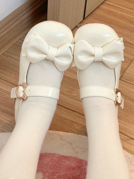Low-heel Sweet Lolita Brown Mary Janes with Teddy Bear-shaped Snap & Bow Decor