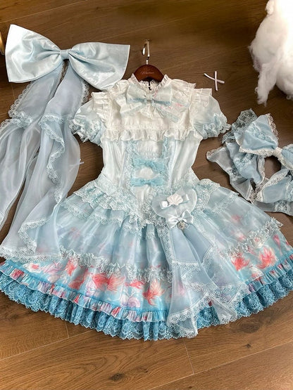 Robe bouffante en dentelle imprimée poisson rouge - Mewroco