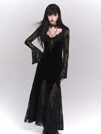 Gothic Black Cross Pendant Beaded Necklace