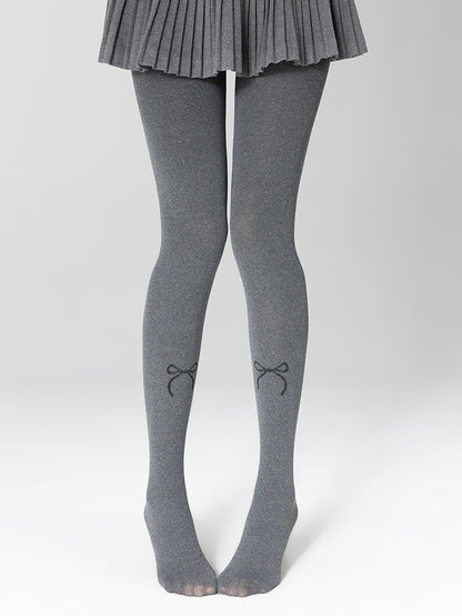 Tights Pattern Warm Black/Gray Bow Slimming