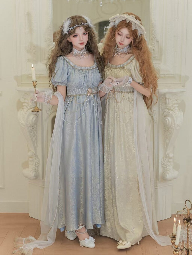 Blue Empire Waist Lolita OP Dress with Beadwork - Qian Mu