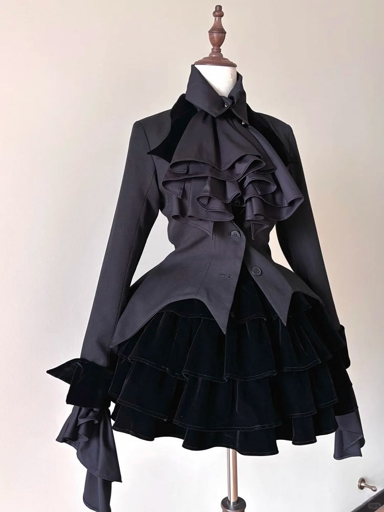Gothic and Collar Lolita with Black Blazer Bat Velvet Cuff
