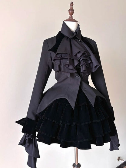Gothic and Collar Lolita with Black Blazer Bat Velvet Cuff