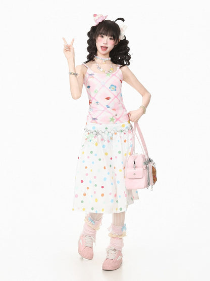 White Skirt with Colorful Polka Dot Pattern - Languid Park