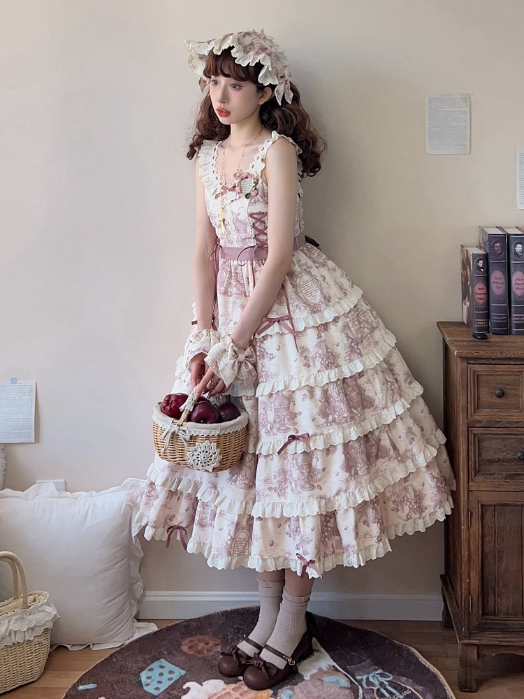 Print Length Dress Dusty Grapes Hem Detachable Purple Changeable Lolita