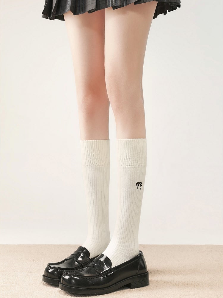 5 Colors Calf Vertical Striped Embroidery Socks Pattern Bow