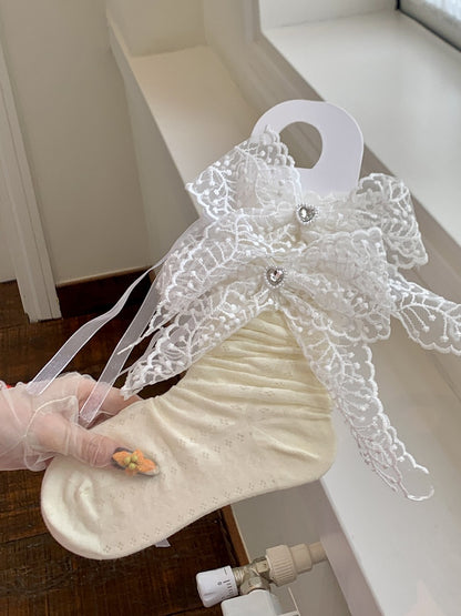 Lace White/Pink/Yellow/Blue Charm With Bowknot Socks Rhinestone