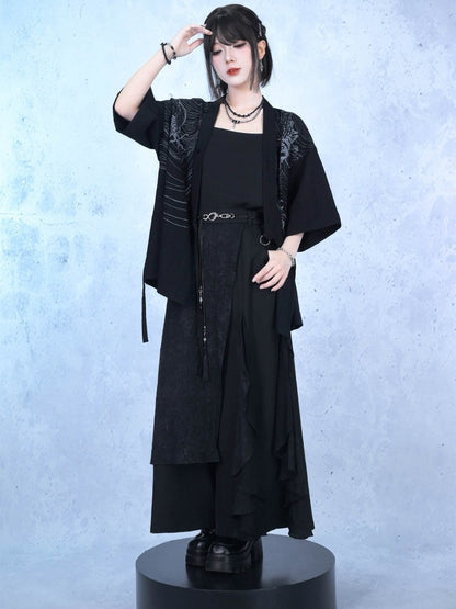 Dark Asymmetric Wide-Leg Pants with Spliced Panels - Quirky Hut